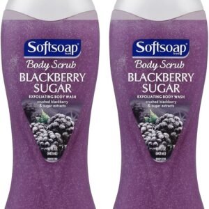 Softsoap Body Scrub - Exfoliating Body Wash - Blackberry Sugar - Crushed Blackberry & Sugar Extracts - Net Wt. 15 FL OZ (443ml) Per Bottle