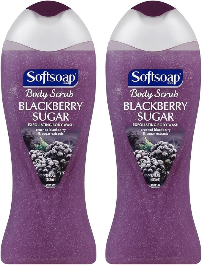 Softsoap Body Scrub - Exfoliating Body Wash - Blackberry Sugar - Crushed Blackberry & Sugar Extracts - Net Wt. 15 FL OZ (443ml) Per Bottle