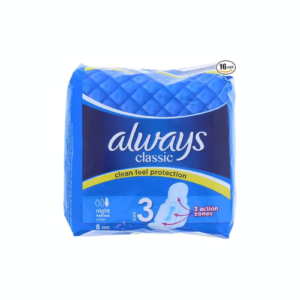 Always Classic Night Pads, Size 3, Unscented, 8 CT – Case Pack of 18, ALWAYS,