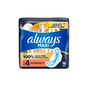 Always Maxi Night Pads with Wings, Size 4, Unscented – 6ct (Pack of 16), ALWAYS,