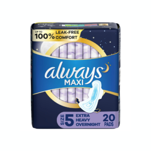 Always Maxi Pads Size 5 Extra Heavy Overnight, Unscented with Wings, 20 CT – Case Pack of 6, Always,
