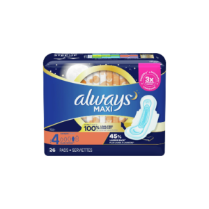 ALWAYS MAXI SIZE 4 OVERNIGHT PADS W/WINGS 26 COUNT CASE PACK 6, ALWAYS,
