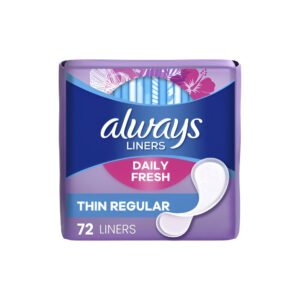 Always Thin Daily Liners, Regular, Scented – 72ct (Pack of 12), ALWAYS,